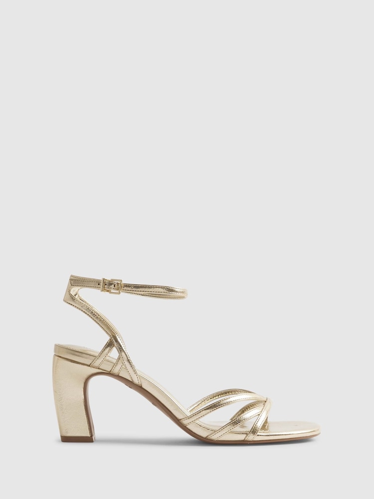 River Island Gold Caged Block Heeled Sandals - Image 1 of 5
