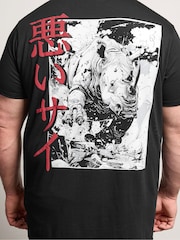 BadRhino Big & Tall Black Long Longline Front & Back Japanese T-Shirt - Image 4 of 7