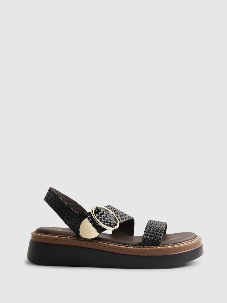 River Island Black Weave Two Part Ring Buckle Flatform Sandals - Image 1 of 5 River Island Black Weave Two Part Ring Buckle Flatform Sandals - Image 1 of 5