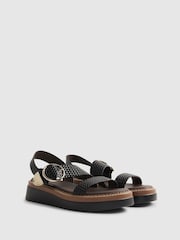 River Island Black Weave Two Part Ring Buckle Flatform Sandals - Image 2 of 5