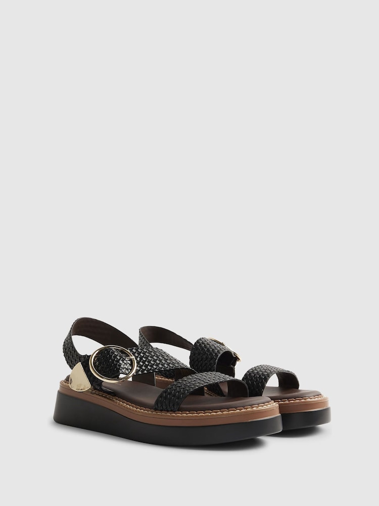 River Island Black Weave Two Part Ring Buckle Flatform Sandals - Image 2 of 5 River Island Black Weave Two Part Ring Buckle Flatform Sandals - Image 2 of 5