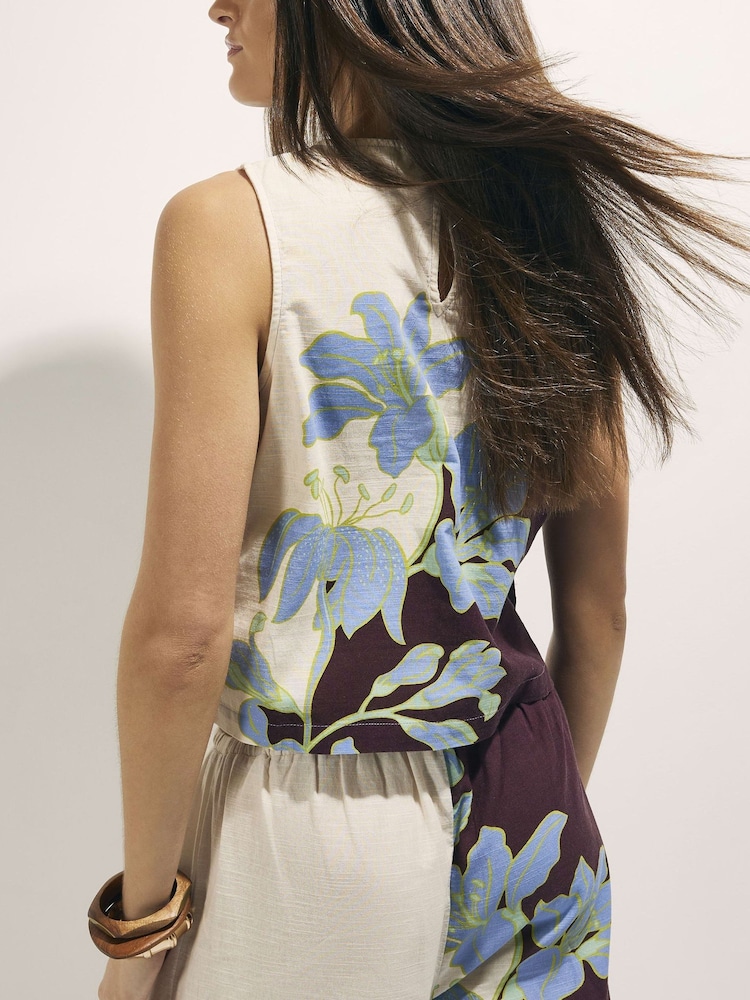 River Island Cream Sleeveless Floral Border Print Vest Blouse - Image 2 of 4