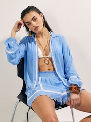 River Island Blue Lace Trim Embroidered Beach Shorts - Image 2 of 4