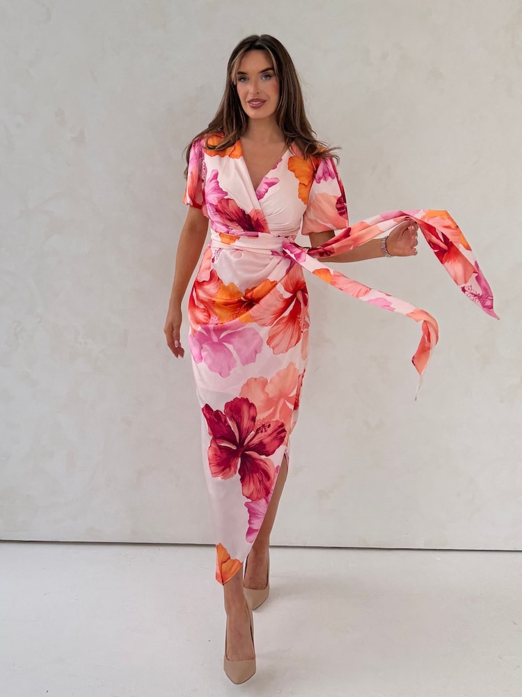 pink wrap dress midi Full Wrap Dress, Linen Midi Dress, Wrap Linen Dress, Linen Summer Dress - V-neck Linen Dress