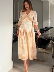 Girl In Mind Yellow Marie V-Neck Print Maxi Dress - Image 1 of 5