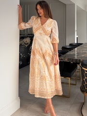 Girl In Mind Yellow Marie V-Neck Print Maxi Dress - Image 4 of 5