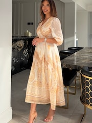 Girl In Mind Yellow Marie V-Neck Print Maxi Dress - Image 5 of 5