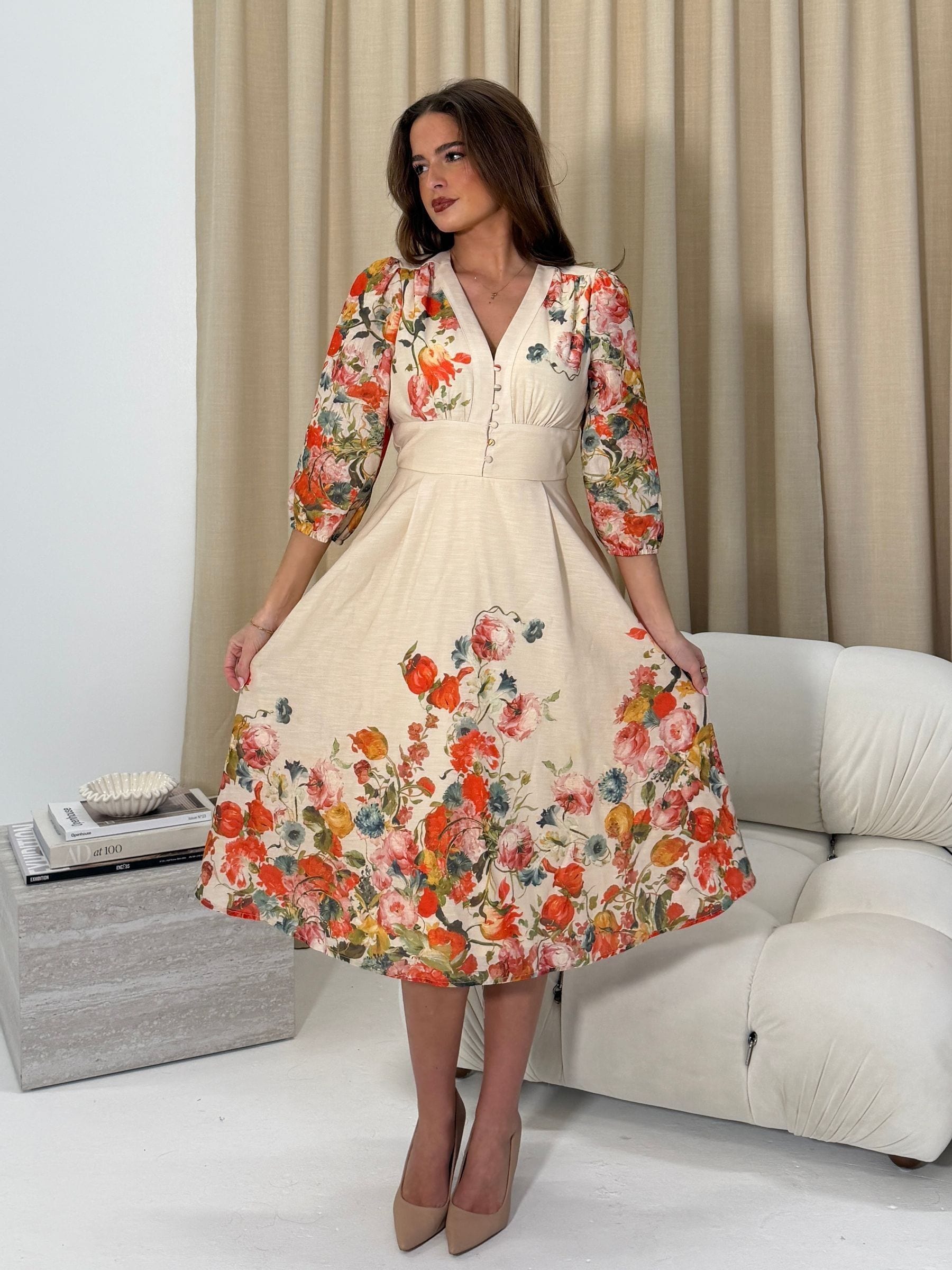 Buy Girl In Mind Cream Salma Long Sleeve Maxi Dress from the Next