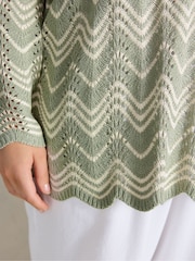 Evans Green Wavy Stitch V-Neck Jumper - Image 4 of 5