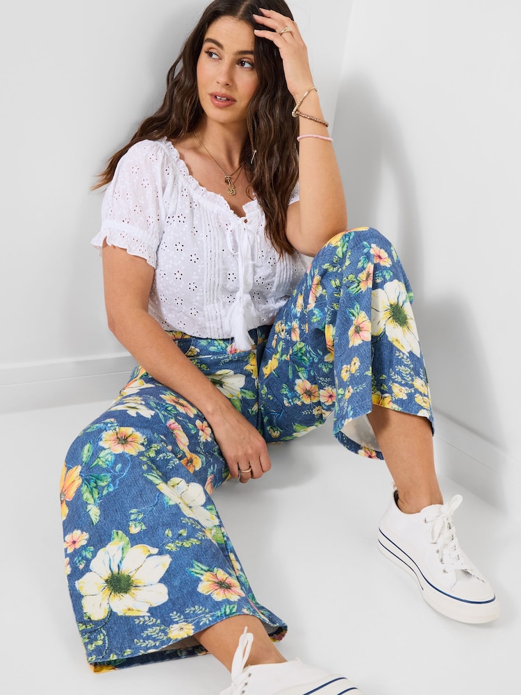 Joe Browns Blue Sierra Printed Floral Wide Leg Trousers - Image 2 of 6 Joe Browns Blue Sierra Printed Floral Wide Leg Trousers - Image 2 of 6