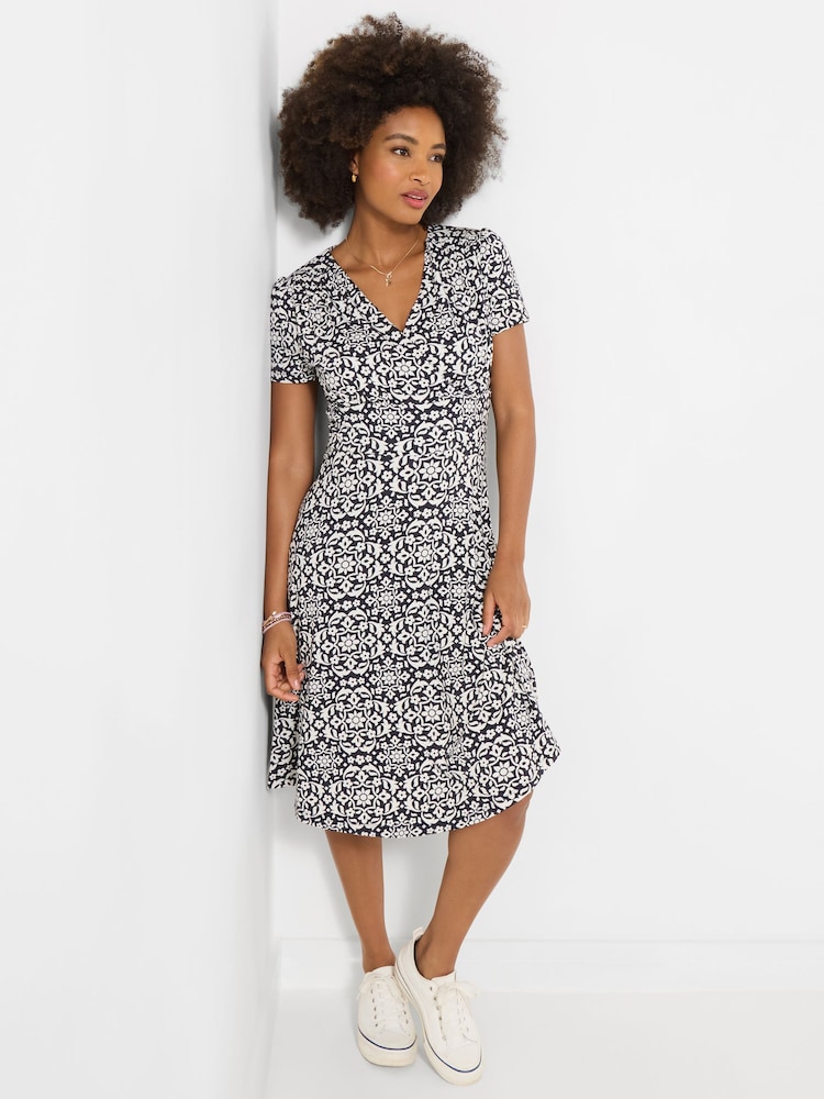 Joe Browns Black Floral Print Jersey Dress - Image 1 of 5 Joe Browns Black Floral Print Jersey Dress - Image 1 of 5