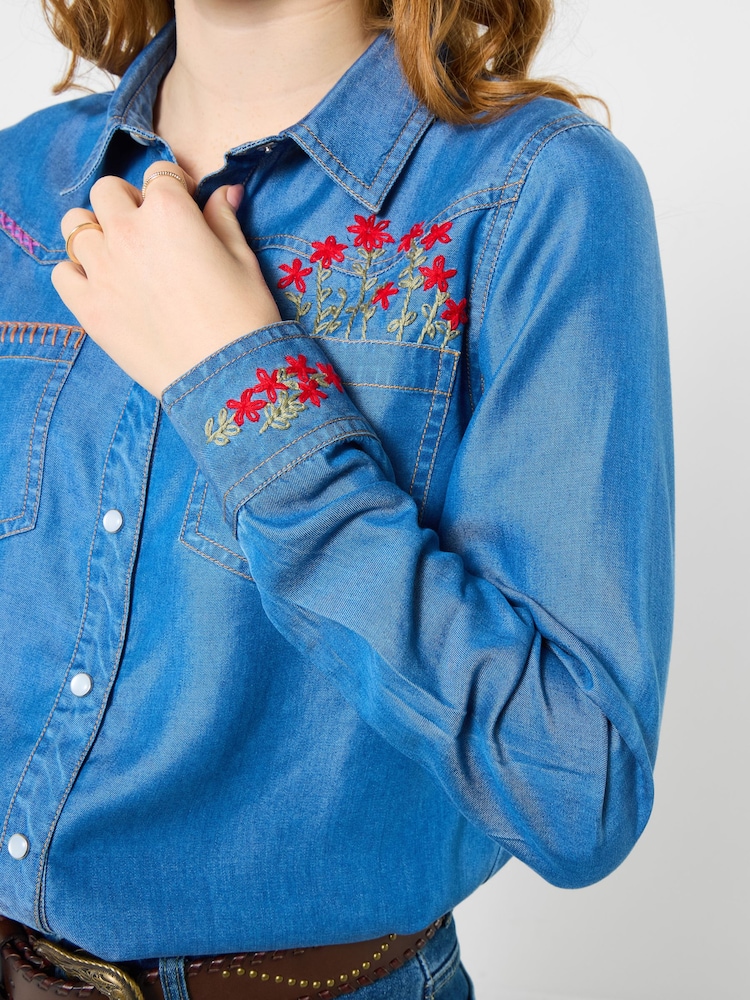 Joe Browns Blue Katie Embroidered Denim Shirt - Image 1 of 5