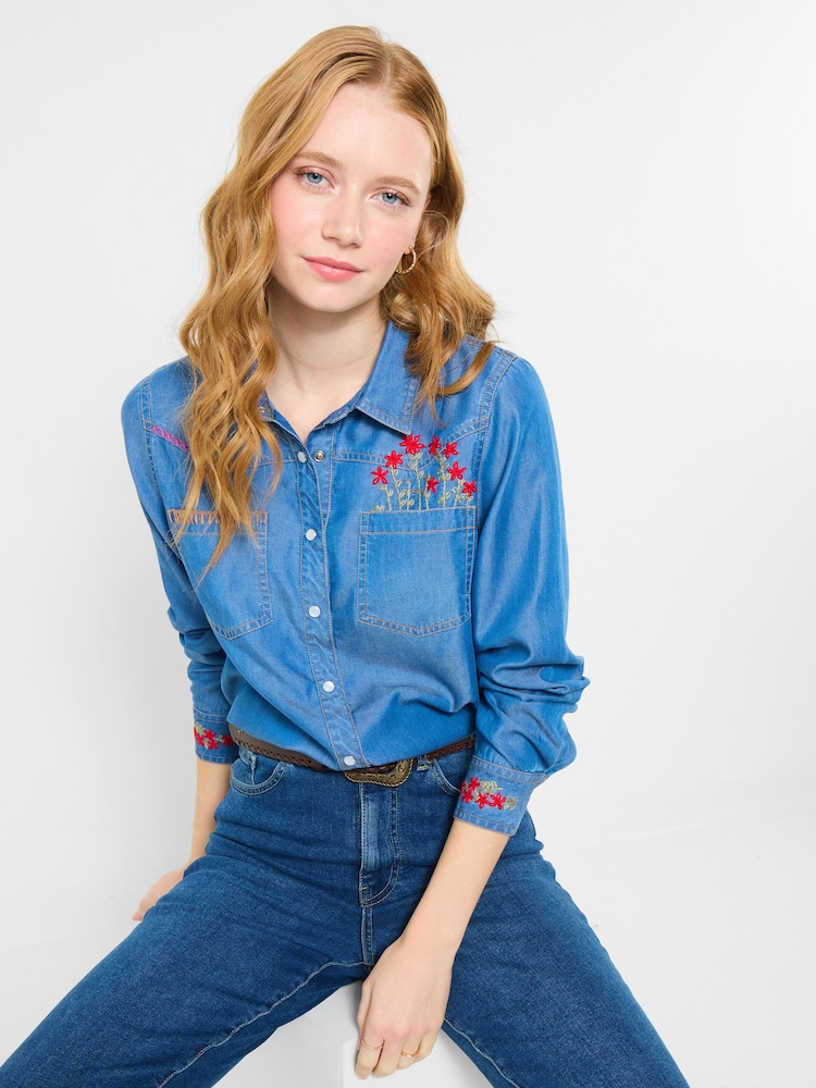 Joe Browns Blue Katie Embroidered Denim Shirt - Image 2 of 5
