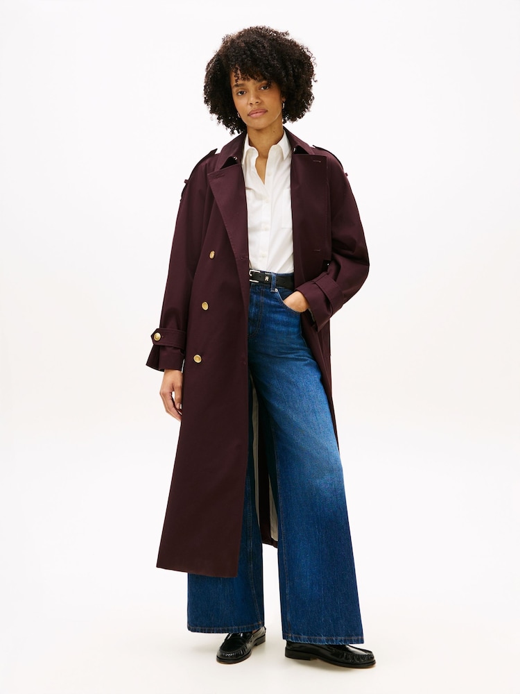 Tommy Hilfiger Brown Water Repellent Twill Oversized Trench Coat - Image 1 of 5 Tommy Hilfiger Brown Water Repellent Twill Oversized Trench Coat - Image 1 of 5