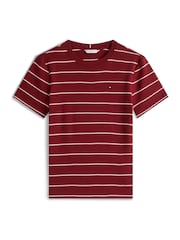 Wine Red Stripe - تيشرت بياقة بحافة مستديرة تلبيس رشيق من Tommy Hilfiger - صورة 5 من 5