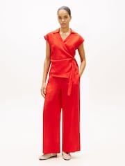 Tommy Hilfiger Red Relaxed Wide Leg Pure Linen Trousers - Image 2 of 5