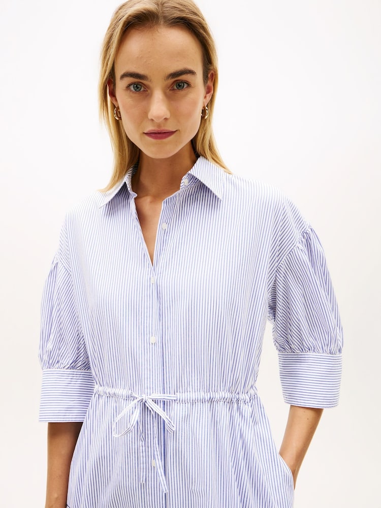 tommy hilfiger midi shirt dress Tommy Hilfiger - Embroidery Poplin Midi Shirt Dress - Blue