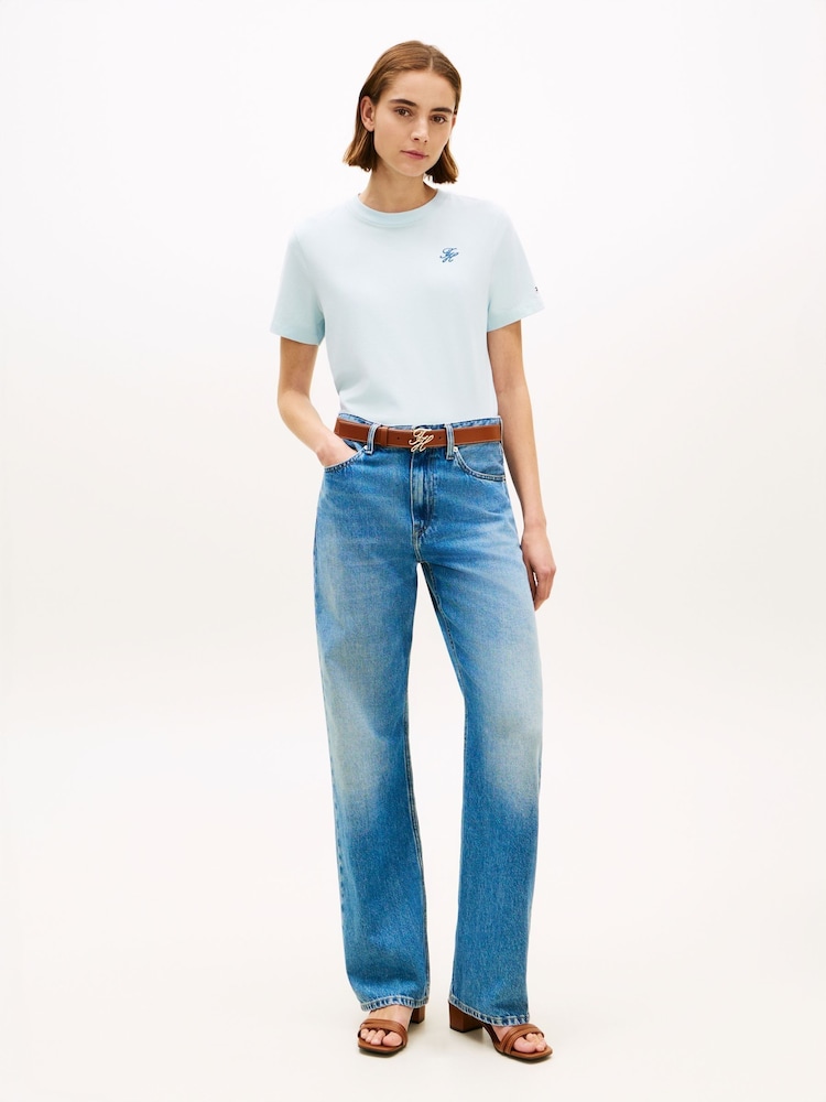 Tommy Hilfiger Light Blue Logo Embroidery Jersey Crew Neck T-Shirt - Image 2 of 5