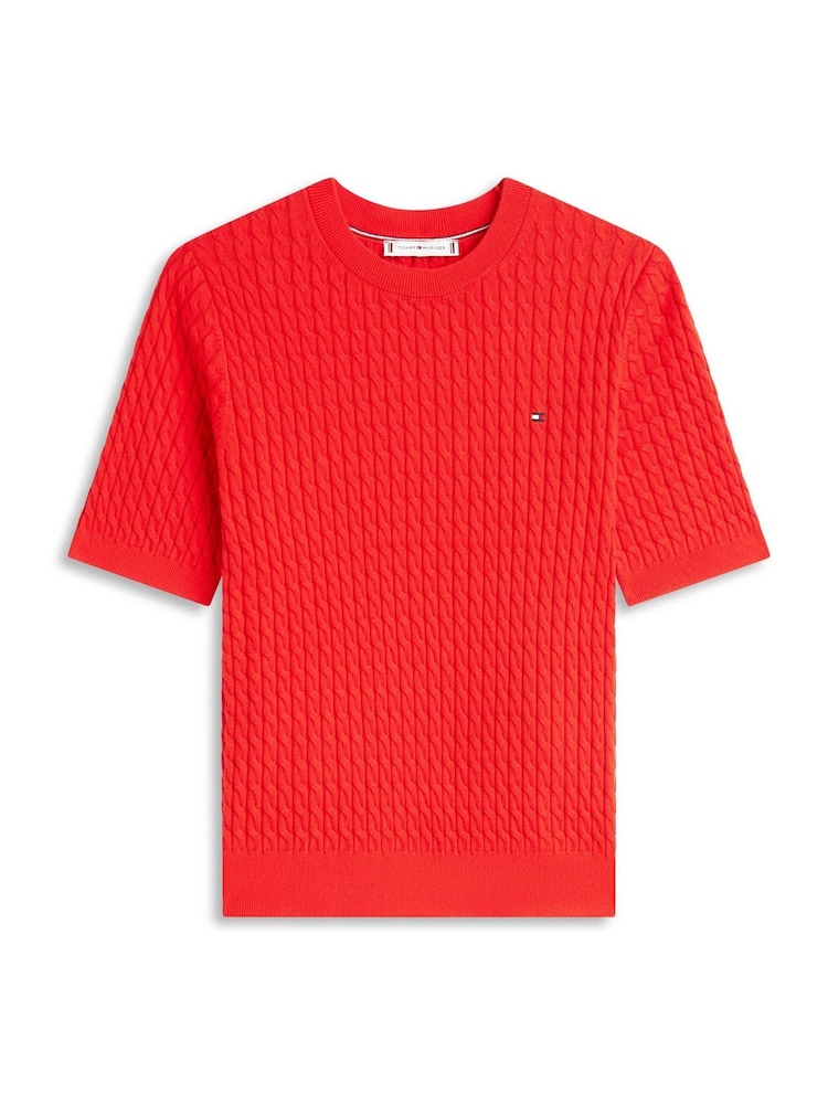 Tommy Hilfiger Red Cable Knit Crew Neck Jumper - Image 5 of 5