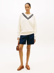Tommy Hilfiger Double Layered Crew Neck Relaxed Cricket Jumper - Imaginea 2 din 5