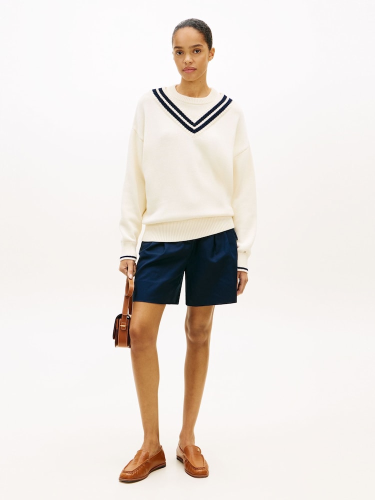 Tommy Hilfiger Double Layered Crew Neck Relaxed Cricket Jumper - Imaginea 2 din 5