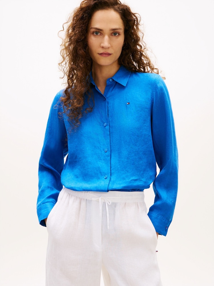 أزرق داكن - Tommy Hilfiger Relaxed Fit Pure Linen Shirt - Image 1 of 5