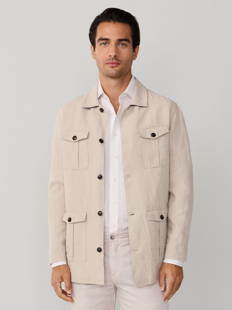 Hackett Brown Linen Field Jacket Overshirt - Image 1 of 6