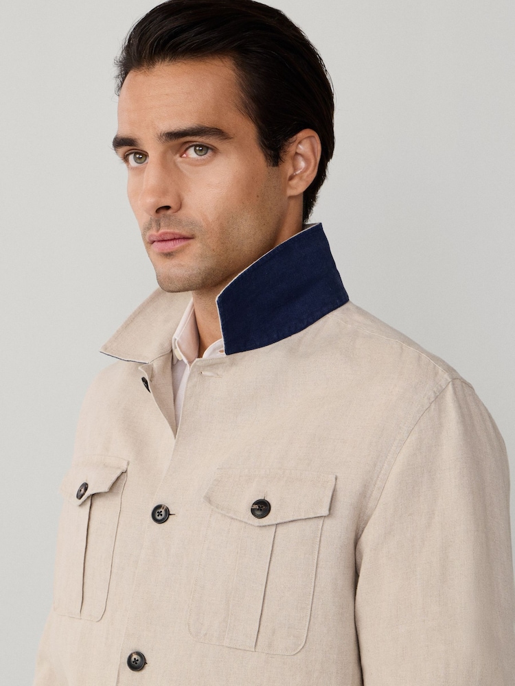 Hackett Brown Linen Field Jacket Overshirt - Image 2 of 6