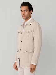 Hackett Brown Linen Field Jacket Overshirt - Image 3 of 6