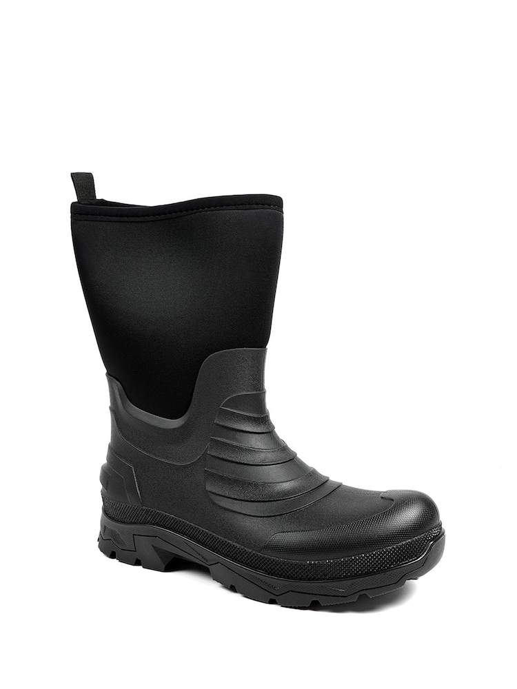 Pavers Black Wide Fit Rugged Water Resistant Wellies - Image 2 of 5 Pavers Black Wide Fit Rugged Water Resistant Wellies - Image 2 of 5