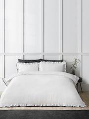 Catherine Lansfield White Black So Soft Mono Frill Non-Iron Duvet Cover Set - Image 1 of 3