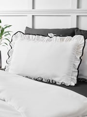 Catherine Lansfield White Black So Soft Mono Frill Non-Iron Duvet Cover Set - Image 2 of 3