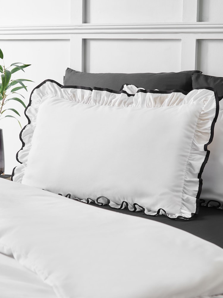 Catherine Lansfield White Black So Soft Mono Frill Non-Iron Duvet Cover Set - Image 2 of 3