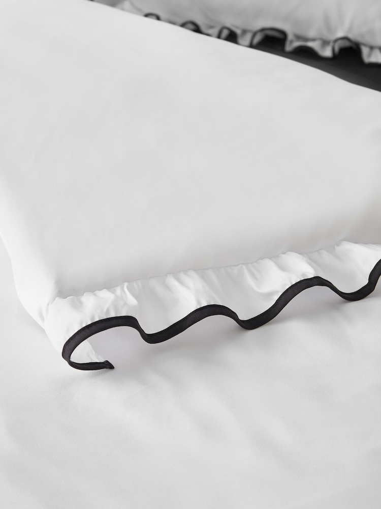 Catherine Lansfield White Black So Soft Mono Frill Non-Iron Duvet Cover Set - Image 3 of 3