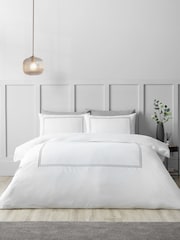 Catherine Lansfield White Silver So Soft Mono Satin Stitch Non-Iron Duvet Cover Set - Image 1 of 4