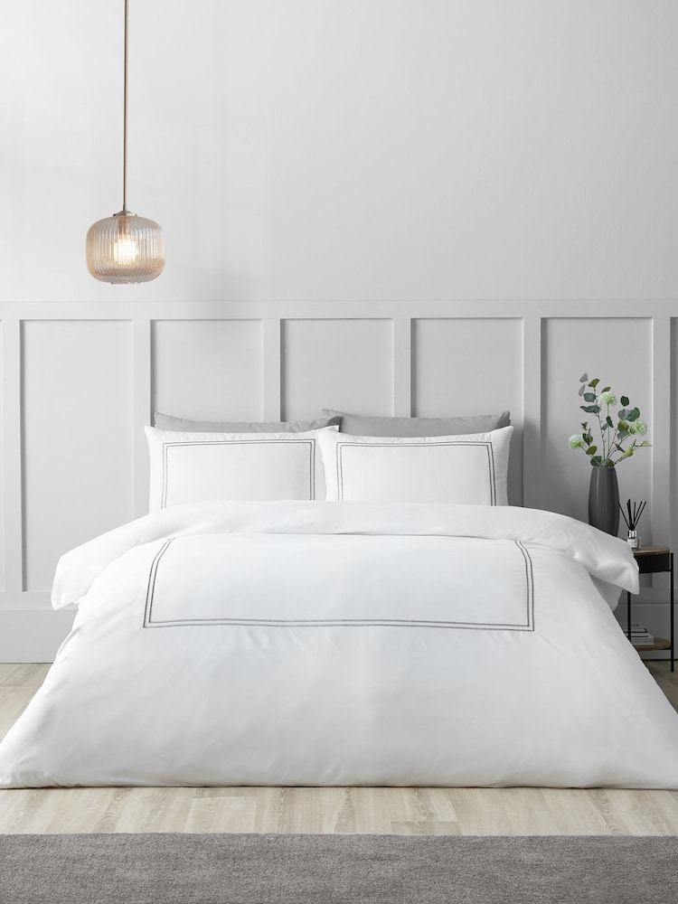 Catherine Lansfield White Silver So Soft Mono Satin Stitch Non-Iron Duvet Cover Set - Image 1 of 4