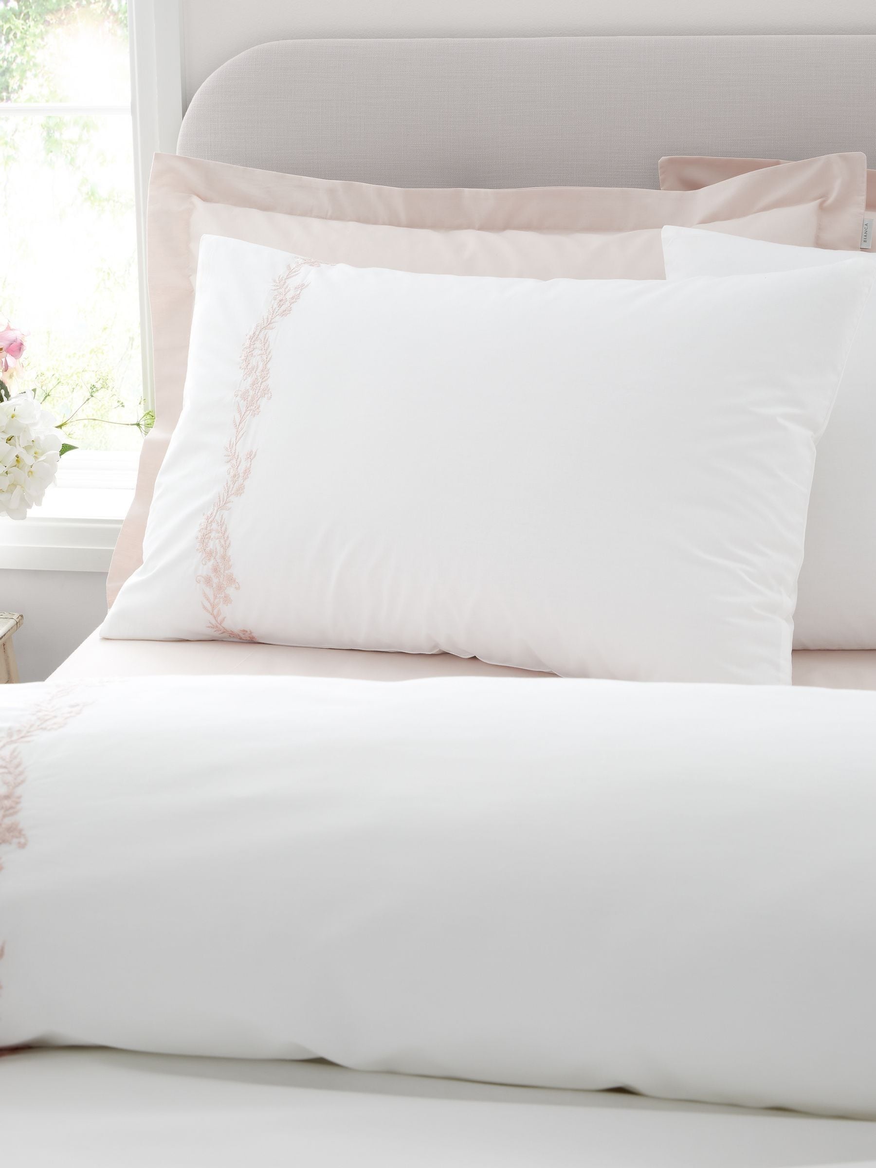 Bianca Unisex Pink Camille Embroidered Floral 100% Cotton Duvet Cover Set In | : Super King - Image 5