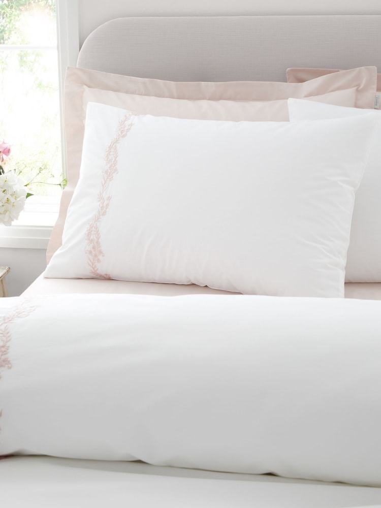 Bianca White Pink Camille Embroidered Floral Print Cotton Duvet Cover Set - Image 2 of 4 Bianca White Pink Camille Embroidered Floral Print Cotton Duvet Cover Set - Image 2 of 4
