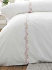 Bianca White Pink Camille Embroidered Floral Print Cotton Duvet Cover Set - Image 4 of 4