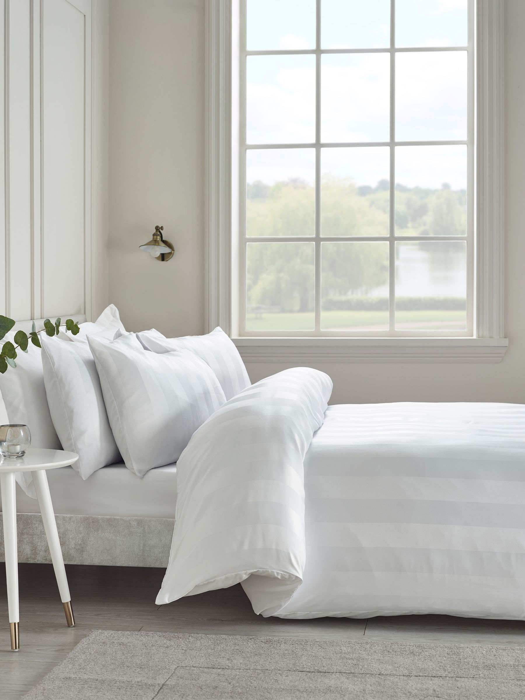 Catherine Lansfield White So Soft Satin Stripe Duvet Cover Set - Super King - Image 3