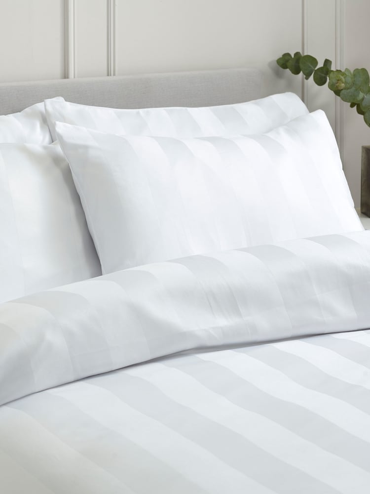 Catherine Lansfield White So Soft Satin Stripe Non-Iron Duvet Cover Set - Image 2 of 3
