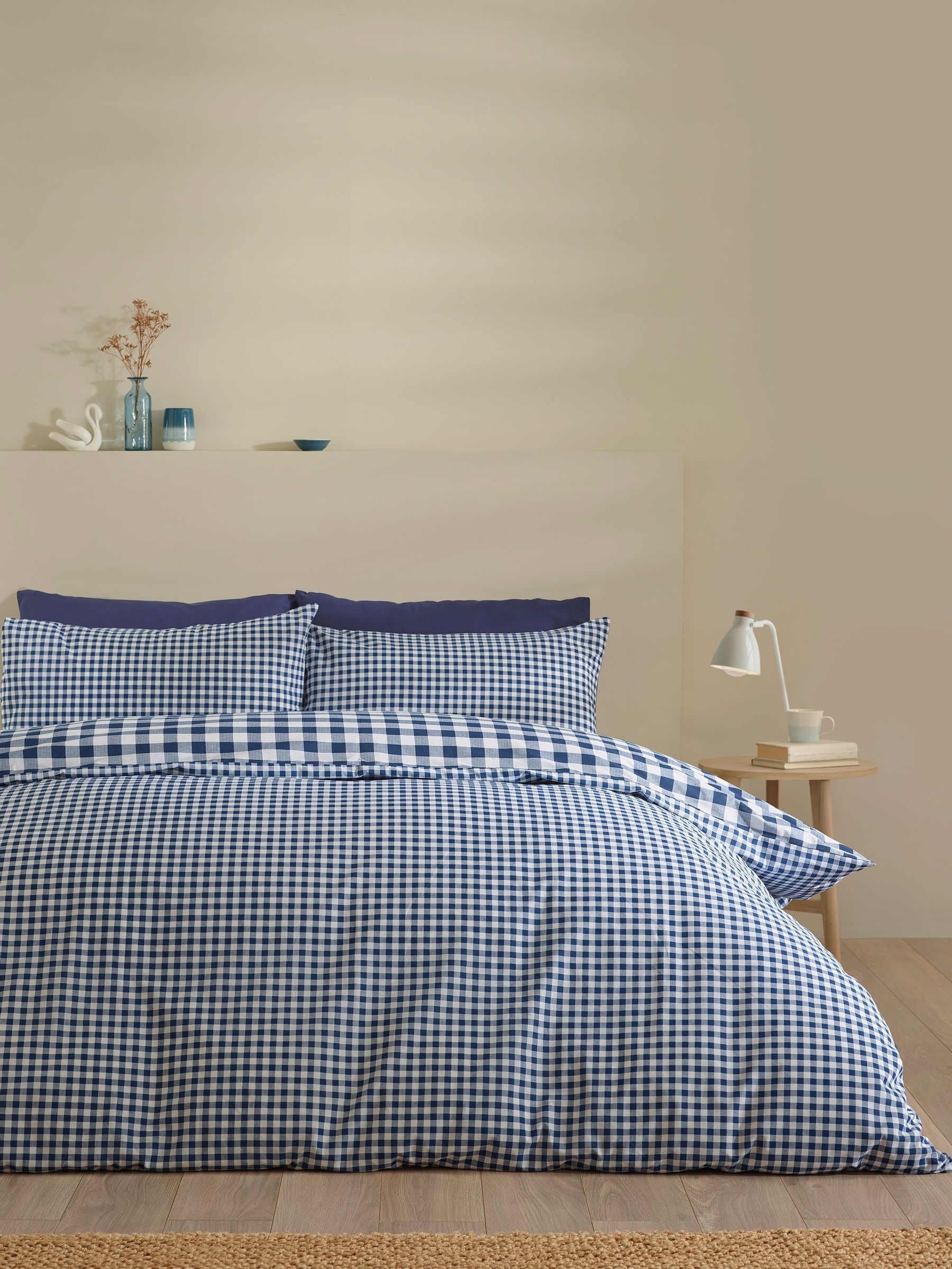 Buy Catherine Lansfield Navy Blue Bamford Gingham Check Reversible