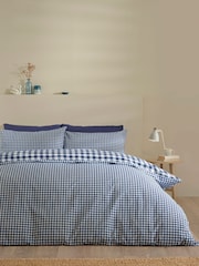 Catherine Lansfield Navy Blue Bamford Gingham Check Reversible Duvet Cover Set - Image 1 of 4