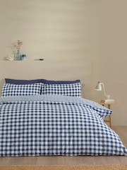 Catherine Lansfield Navy Blue Bamford Gingham Check Reversible Duvet Cover Set - Image 2 of 4