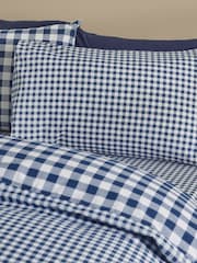 Catherine Lansfield Navy Blue Bamford Gingham Check Reversible Duvet Cover Set - Image 3 of 4
