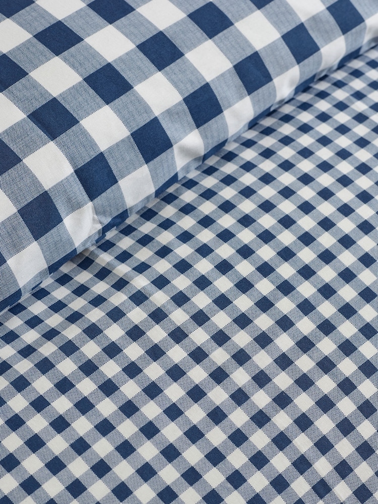 Catherine Lansfield Navy Blue Bamford Gingham Check Reversible Duvet Cover Set - Image 4 of 4