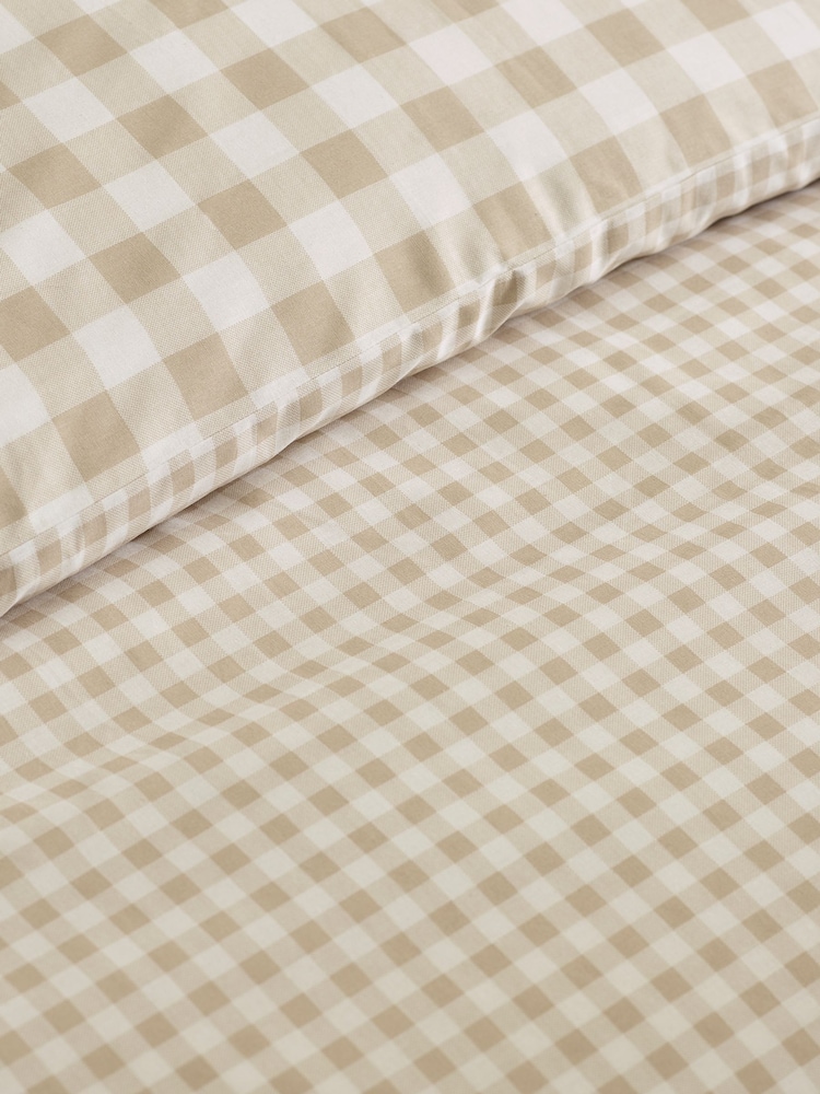 Catherine Lansfield Natural Bamford Gingham Check Reversible Duvet Cover Set - Image 4 of 4