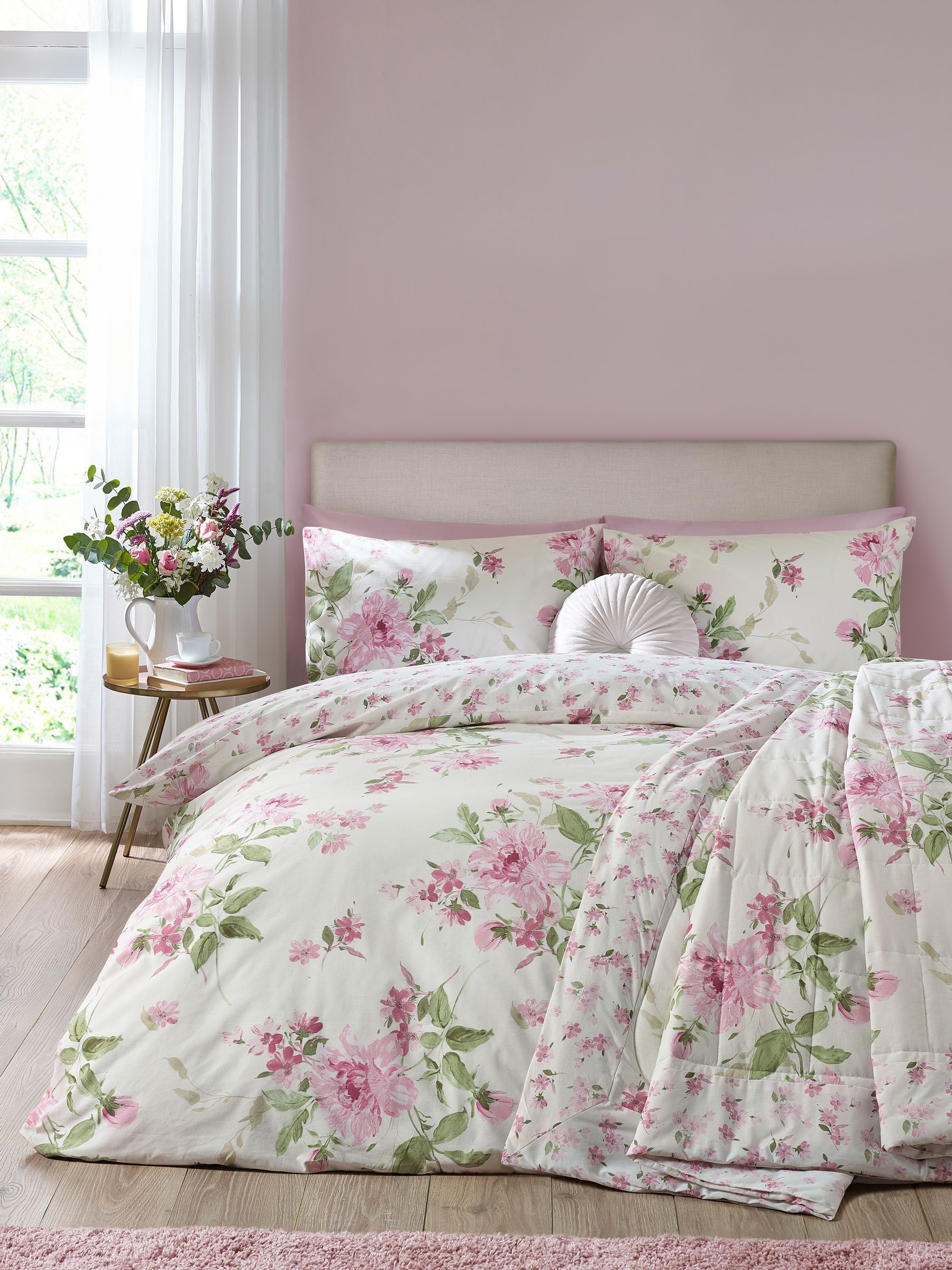 Catherine Lansfield Avebury Floral Reversible Super King Duvet Cover Set with Pillowcases Cream - Image 12