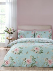 Catherine Lansfield Duck Egg Blue Avebury Floral Reversible Duvet Cover Set - Image 2 of 5