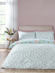 Catherine Lansfield Duck Egg Blue Avebury Floral Reversible Duvet Cover Set - Image 3 of 5